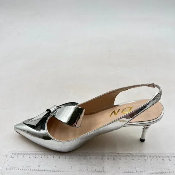 YDN Women Stiletto Heel Pumps Bow Pointed Toe Slingback Slip on Sandals Sliver - Picture 2 of 8